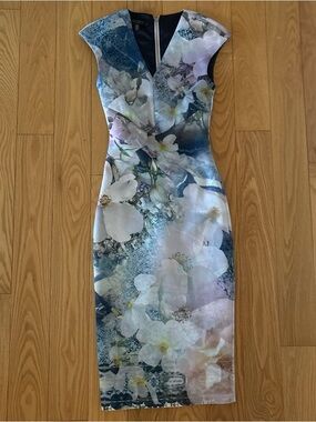 Ted Baker Floral Midi Dress in Blue and White flowered pattern